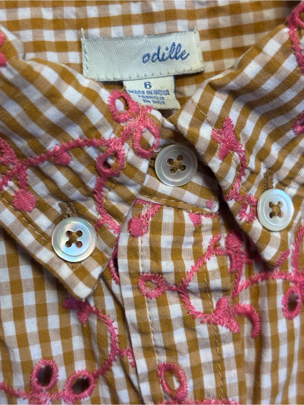 Anthropologie Odille Gingham Embroidered Eyelet Lace Button Down Shirt M